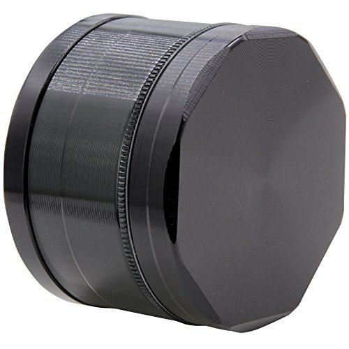 DCOU neue Design Premium Aluminium Krautmühle CNC Pollenfänger Mahler für Krauter Tabak Schleifer 4-teilig mit Siebgrinder Ø63mm (Schwarz)