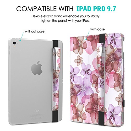 MoKo Halter für Apple Pencil – Premium PU Leder Bleistift Stift Schleife Sleeve Cover Schreibzeug Schreibgerät Beutel mit abnehmbare Gummiband für Apple iPad Pro 9.7 Zoll Hülle Case, Blumen Violett - 4