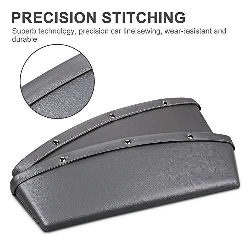 2 Vide Poche Siège Auto + Lingette Incluse - Boite de Rangement Pratique pour Voiture - Pochette au Design Universel - 1 Chiffon Microfibre + 2 Poches Latérales de Siège Console en Similicuir (Gris)