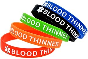 5 Medicinsk varning blodförtunnande silikonarmband, blodförtunnande armband (vuxenutgåva), 20.2x1.2x0.2cm/7.95"x0.47"x0.08"
