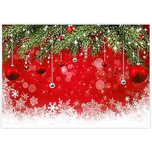 Allenjoy 7x5ft Fabric Snowflake Christmas Backdrop for Winter Year Eve Photography Family Party Birthday Glitter Bokeh Sparkle Red Merry Xmas Background Baby Shower Decoration Photo Booth Props
