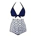 Produktbild Bikini-Set, LANSKIRT Damen Retro Stil Polka-Punkt mit Hoher Taille Badeanzug Bikini Set (L, Dunkelblau1)