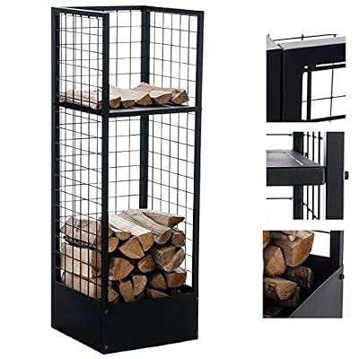 CLP Étagère Porte Bois de Cheminée Forrest en Métal Noir | Porte-Bûches Moderne avec 2 Surface de Rangement | Rangement pour Bois de Cheminée pour Tout Type d'Intérieur Noir