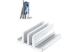 Vaydeer Supporto verticale per laptop da scrivania, doppio slot in plastica per laptop con design salvaspazio 4 in 1, supporto regolabile per laptop, supporta MacBook, Chromebook, Surface, Dell