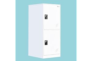 MECOLOR Small Steel Storage Cabinet with Padlock Latch, Free Standing Vertical Locking Cabinet Locker, White Metal Cabinet Locker for Livingroom, Gym (White, 2D)