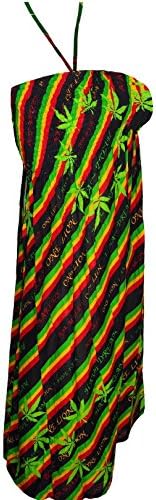 Rasta Bob Marley Style Bandeau Women's Dress, Halterneck Sundress Reggae One size (One Size, Ganja Leaves)
