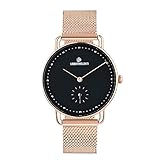 URBANHELDEN Armbanduhr Cronos Black Mesharmband - Damenuhr Edelstahl, Mineralglas, Quarzwerk, 34 mm - Chronograph Uhr - Metall Armband Weiß Rosegold