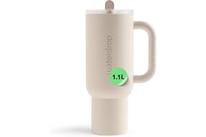 ‎WATERDROP MICRODRINK waterdrop® Thermobecher mit Strohhalm 1,1L – Auslaufsichere, robuste Trinkflasche mit aufklappbarem Trinkhalm, Hält 12h kalt, Trinkbecher mit Deckel, isolierte Edelstahlflasche