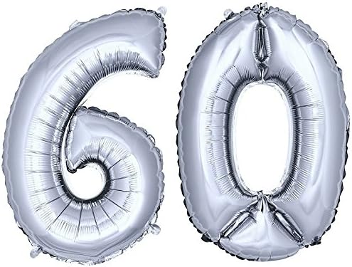 DekoRex foil balloons 30'' numbers for birthday party anniversary for air filling silver No 60