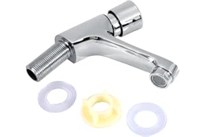 HANCEND Grifo de Cierre automático, OD 20mm Cocina pública Baño Cromado Cierre automático Agua fría Ahorro de Tiempo Retardo Lavabo Grifo del Fregadero