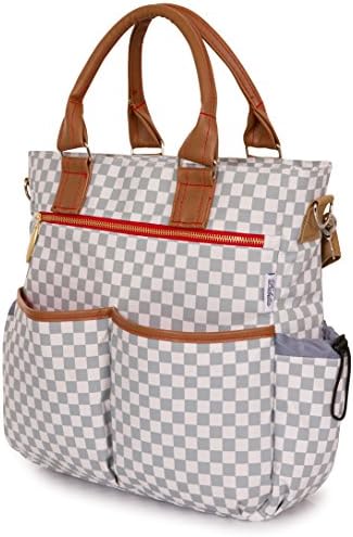Babetta Baby Changing Bag - Durable Lightweight Luxury Stylish Satchel with Wipe Clean Fabric and Shoulder Strap + Changing Mat (Grey/White)