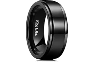 King Will 8mm Spinner Ring for Men & Women - Stainless Steel Fidget Anxiety Ring with High Polish & Brushed Finish | Black, Silver, Gold Unisex Jewelry Gift