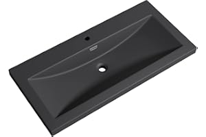 doporro Lavabo Vasque Gris Noir Mat 100cm à Encastrer Colossum01 Fonte Minérale Solid Surface 100x48x13cm