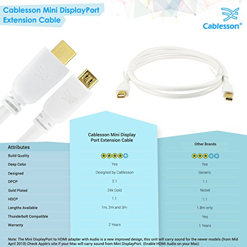 Cablesson 1 Meter / 1 m Mini Displayport Verlängerungskabel – Stecker auf Buchse Thunderbolt Anschluss (für Apple Mac, Apple LED Cinema Display, etc) 1080p - 6