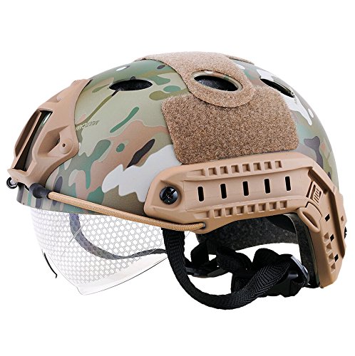 Jagd Airsoft SWAT Helm Kampfhelm Skateboard Helm Klettern Kletterhelm Scooter Helme Paintball Helme Training Suche Rettungsmaßnahmen Helm Multicam MC W für Außen Sport Ausrüstung Schutzhelm mit Schutzbrille Armee Militär Stil