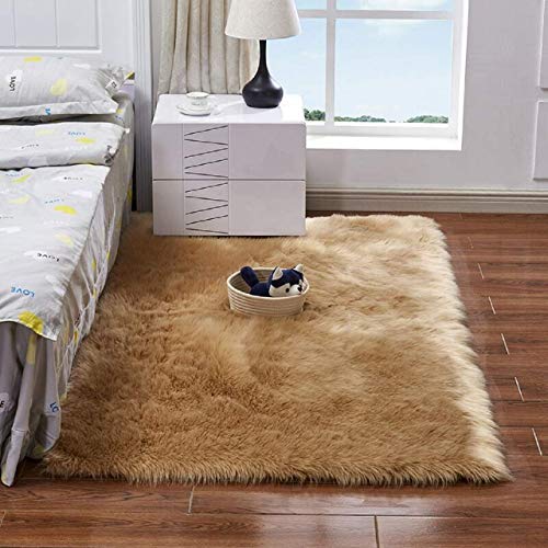 HLZDH Oveja de Piel sintética Felpudo Alfombra Antideslizante Lujosa Suave Lana Artificial Alfombra para salón Dormitorio baño sofá Silla cojín (Rectangular Marrón, 75 X 120 CM)