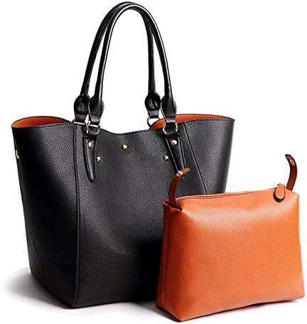 VECHOO Women's Handbags Bag in Bag Large Capacity Tote Shopping Bag Premium Leather Top-Handle Bag (Black)