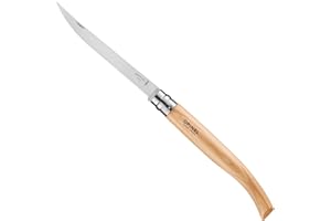 Opinel - N°15 Couteau de Découpe Effilé - Lame Précise Meulée Polie 15 cm Acier Inox, Manche Bois de Hêtre, Bague de Sécurité Virobloc - Fabrication Française