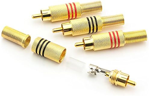Saxonia 20x Cinch Adapter Audio RCA Jack Connector/Adaptor High Quality Plug extension for Cable to solder, Gold Plated (10 Red + 10 Black)