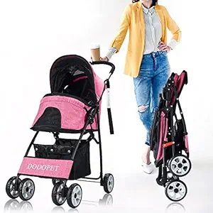 Jogger Pet Stroller for Small Dogs and Cats, Premium Puppy Stroller, Travel Folding Carrier Easy Fold with Storage Basket Max. Loading 30 LBS (Rosy Pink)