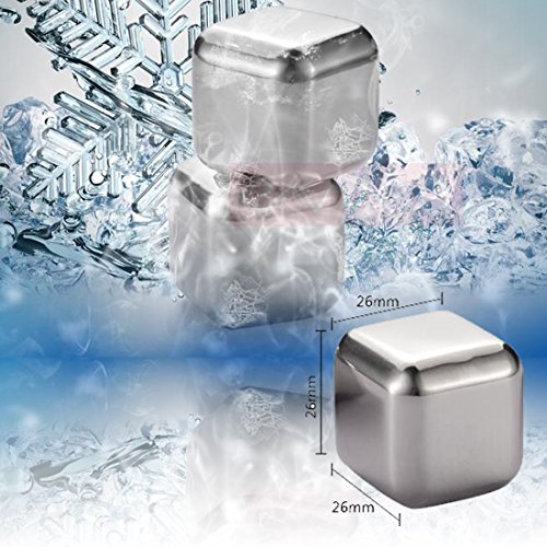 SeeWonder Whisky Steine Ice Cubes Set | 8 Wiederverwendbare Edelstahl Eiswürfel | 8er Set Whiskey Rocks Stones - 5