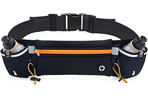 GOERPN Running Belt with Water Bottles(2x180ML) Fathers Day Dad Gifts Adjustable Hydration Waist Pack Bag,Waterproof Sports Pouch with Water Bottle Belt for Marathon Running,Hiking,Cycling(Black+Orange)