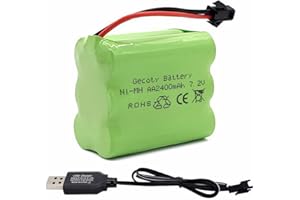 Gecoty® Paquete de baterías 7.2V Ni-MH, batería AA Recargable de 2400mAh, con Conector SM 2P y Cable de Carga USB, para camión RC Tanque RC Barco RC Robot RC