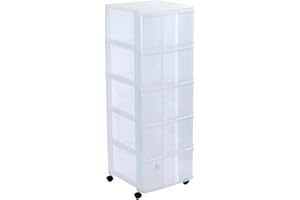 Sundis Tour de rangement 5 grands (17 l) roulettes, tiroirs Avec système d'arrêt l'ouverture, Polypropylène, Transparent