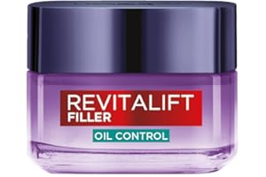 L'OREAL PARIS L'Oréal Paris Crema Anti-Lucidità Oil Control, Per Pelli Miste e Grasse, Controllo del Sebo per 8H, Pelle Meno Lucida e Rimpolpata, Con Acido Ialuronico e Acido Salicilico, Revitalift Filler, 50 ml