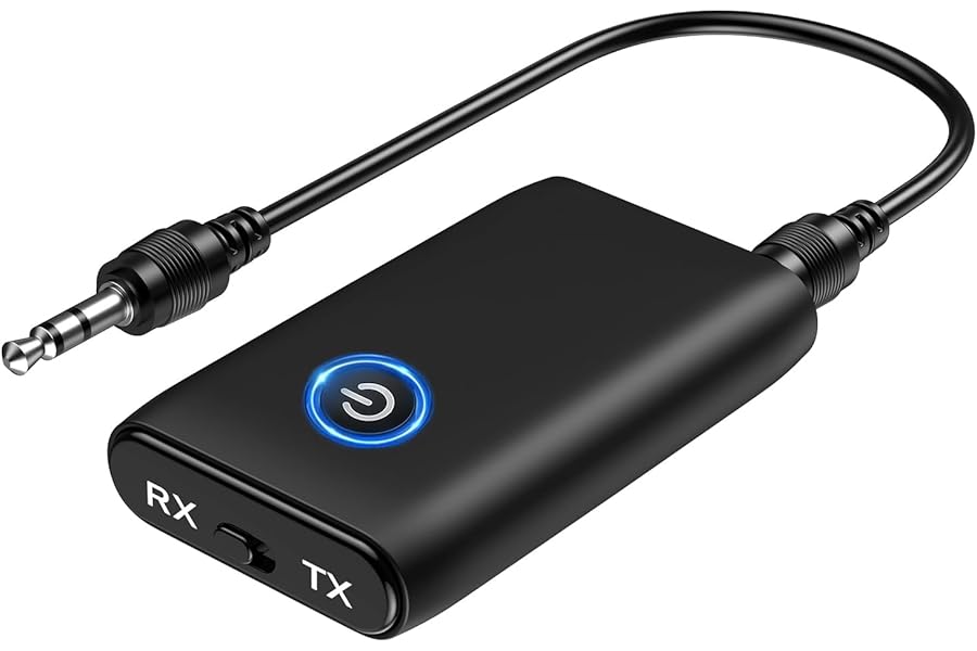 ORIA Bluetooth 5.3 Transmitter Receiver, Bluetooth Audio Adapter 3.5mm Jack for TV to Wireless Headphones, Low Latency, Noise Cancellation for PC, Speakers, Home Stereo