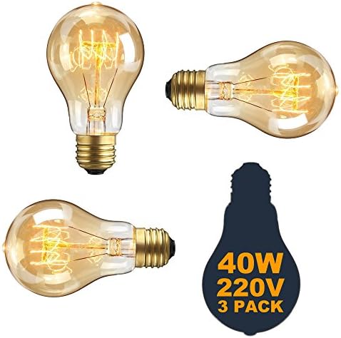 Vintage E27 Edison Screw Bulb 40w Dimmable A19 Antique Filament Tungsten Loop Style 23 Anchors Incandescent Bulbs for Home Light Lamp Fixtures Nostalgic Decorative Glass 220V [Energy Class E] (3 PACK)