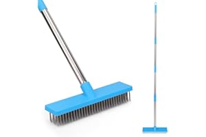 Sgizoku 180cm Garden Heavy Duty Wire Broom with Detachable Long Handles Stainless Steel Stiff Metal Bristle Floor Brushs Heavy Duty Scrub Brush for Cleaning Moss Algae Weed