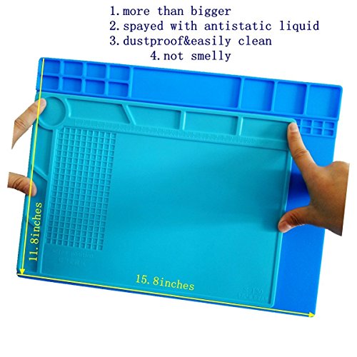 ByWind Hitzebeständige Lötmatte Staubdichte Tisch-Arbeitsmatte Hitzeschutzmatte,Silikon Lötunterlage Reparaturmatte für Lötstation, Smartphone, Computer Reparatur, Geschenk für Techie 40x35CM Blau - 5