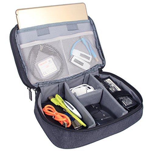 BUBM Mehrfachfunktion Kabelorganiser Tasche Reisetasche mit Doppelschichten für Elektronische Zubehöre wie Netzteil, Maus und USB Stricks(Mittel, Dunkelblau) - 8