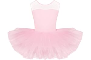iEFiEL Mädchen Kleid Ärmellos Ballettkleid Kinder Ballett Trikot Ballettanzug mit Tütü Röckchen Tüllkleid Rosa Schwarz Lila Blau Gr. 104-152