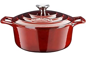 LA CUISINE FOR LIFE La Cuisine 24 cm Enameled Cast Iron Casserole Dutch Oven Pot – 3.5 Litre - Matte Black Enamel Interior, Cranberry Porcelain Enamel Exterior