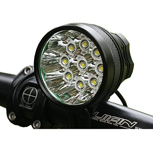 MAIKEHIGH LED Fahrradbeleuchtung / Stirnlampe mit 9 LEDs, 12000 Lumen, Schnellbefestigung / Stirnband und Lithium-Ionen-Akku