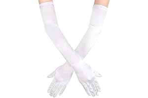 VILAGI Long Satin Gloves Evening Gloves for Women Girls,Fancy Dress Opera 1920s Elbow Length Velvet Glove for Wedding Prom Party Dance Costume Accessories,21inches,Black/White/Red