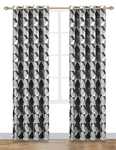 Onlyyou Geometrische Muster, Jacquard – Vorhänge für Schlafzimmer, Wohnzimmer, Kinderzimmer, Schwarz Weiss, Satz von 2 Stück, Jedes Stück 140cm Breite X 245cm Länge - 3