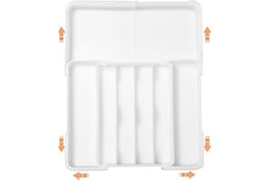 ZHUIYIWIN Portaposate da Cassetto, Portaposate per cassetti da cucina, Porta Posate Espandibile per Cassetto con 2 ceppi rimovibili per coltelli,Porta Posate Cucina Cassetto Regolabile (Bianco-X)