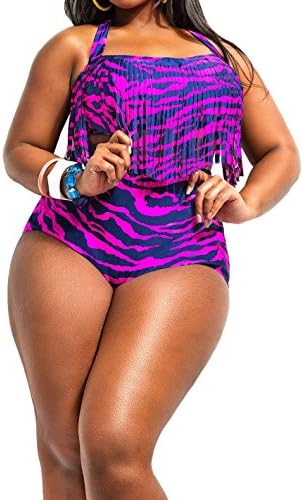 Starepe Women's Plus Size One Piece Tassel Top High Waist Bikini Swimsuit Swimwear