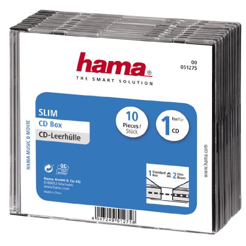 Hama CD-Leerhülle Slimline, Transparent-Schwarz, 10er-Pack