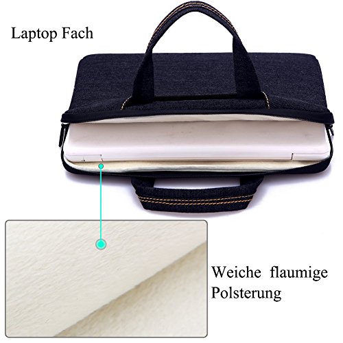 BRINCH leicht universal Gewebe wasserdichtes Anti-reißen Laptop Schutzhülle Aktentasche Handtasche/ Laptop Messenger Bag, Ultra Schutz mit weichem Schaum für 15 – 15,6 Zoll Laptop / Macbook / Notebook / Tablet / Ultrabook Computers(Apple / Acer / Asus / Dell / Fujitsu / Lenovo / HP / Samsung ) mit Fronttasche, zwei Rückentaschen & Griffe und Zubehör Tasche,Jean Blau - 4