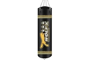 WOLFX 4ft,5ft,6ft Punch Bag/MMA/kick/Heavy/Un-Filled/Empty with chain (Black) (5ft Un-filled Bag)