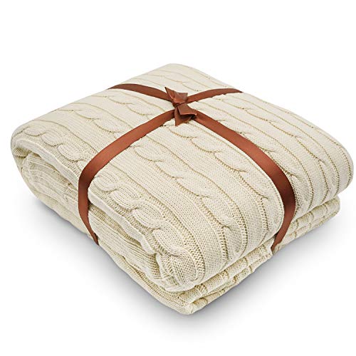 Yachee Cotton Knitted Throw Blanket, Superior Combed Cotton Couch Cover, Large Size(71 * 79inch) Ext
