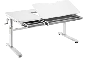 ‎HOKO HOKO Kinderschreibtisch Höhenverstellbar, Schreibtisch Kinder 120x60 cm, Kinderschreibtische Kinder ab 6 Jahren, Neigbare Tischplatte mit Schubladen, Verstellbar 54-76cm (Weiß, ELIN)