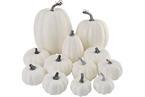 Miaikoe Paket von 12 Pcs Verschiedene Größen Künstliche weiße Kürbisse Große Faux Ernte Kürbisse für Herbst Herbst Thanksgiving Halloween Saisonale Urlaub Dekor Dekoration