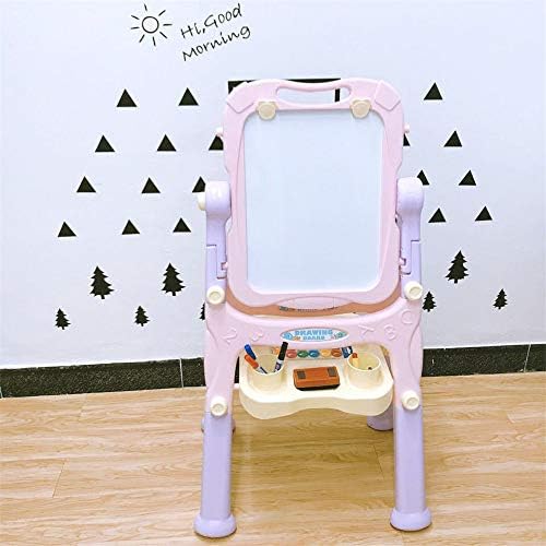 AUMING Childrens Art Drawing Doodle Childs 2 in 1 Learning Desk & Magnetic Easel Blackboard White Board Letters (Color : Pink)