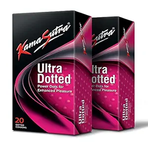 KamaSutra Ultra Dotted Condoms for Men for Extra Stimulation/Sensaton, Clear, 20 count, Pack of 2