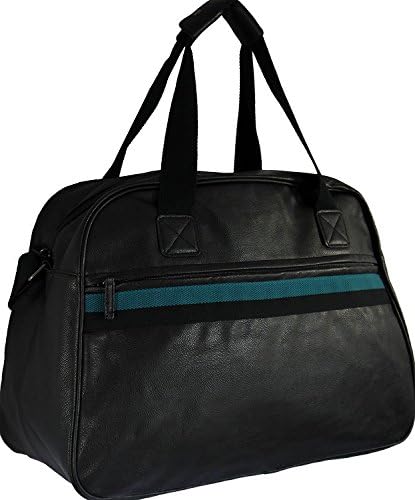 New Large Faux Leather Bag Sports Gym Travel Golf Luggage Holdall Weekend Duffle (Black - TB27)